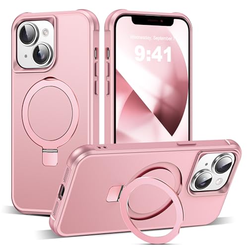 SKYLMW Compatible with iPhone 13 Case & iPhone 14 Case with Invisible Magnetic O-Ring Stand Phone Cases for 13 & 14 6.1" [Compatible with Mag-Safe][Great Grip Feeling], Rose Gold by SKYLMW - Used condition - US$8.86