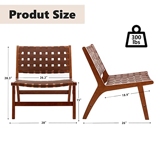 Phoenix Home Leather, Rattan Accent High Back And Wood Frame, Boho Woven Lounge Chairs For Living Room Bedroom Balcony Patio, Brown #TOP2