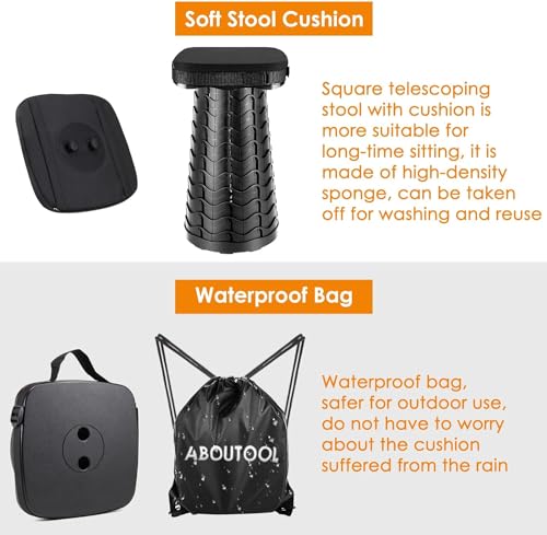 Image of aboutool 2 Pack Collapsible Stool with Soft Removable Cushion & Waterproof Carry Bag - Lightweight Folding Stool, 485lbs Capacity, Portable for Adults, Camping, Fishing, Hiking, Outdoor, Travel