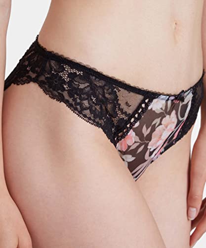 Aubade Womens Magic Garden Italian Brief Bikini Style Underwear, Black (Pivoine Noire), X-Small Us #TOP2