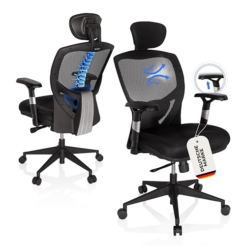 hjh OFFICE Bürostuhl Venus Base ergonomischer Schreibtischstuhl & Drehstuhl mit verstellbarer Rückenlehne, Sitztiefenverstellung, Computerstuhl Stoff/Netz, Schwarz