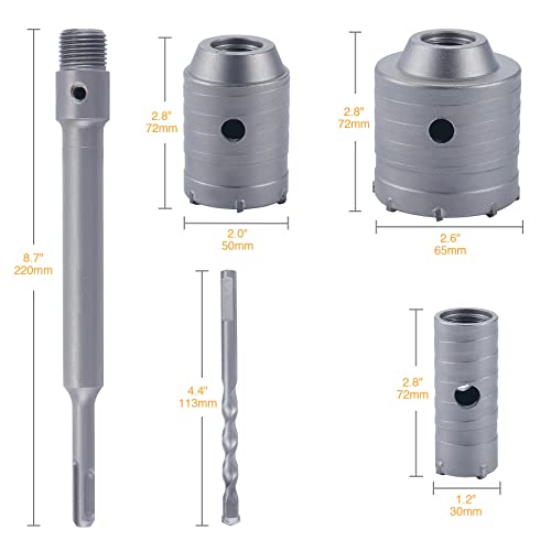 Zelcan Chisel Set With Sds Plus Shanks, 6Pc Masonry Concrete Drill Bit Set, And Hole Saw Kit For Sds Plus Hammer Drills 65 50 30Mm Hole Saw Drill Bit Set W Sds Plus Shanks, Bundle #TOP6