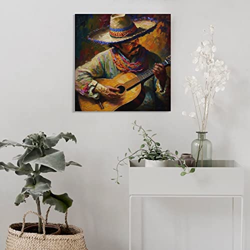 Bludug Musician, Mexican Folk Art Print, Mexican Wall Art Painting, Original Mexican Home Decor Canvas Painting Wall Art Poster For Bedroom Living Room Decor24X24Inch(60X60Cm) #TOP3