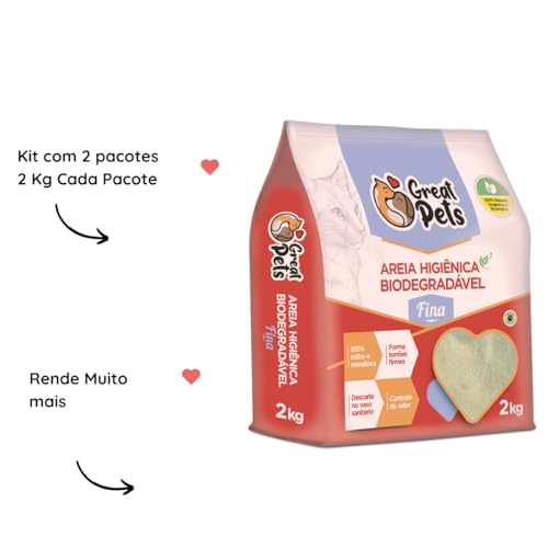 KIT 2 Areias Para Gatos Biodegradavel Mandioca Milho Fina Grossa 4kg (FINA + GROSSA)