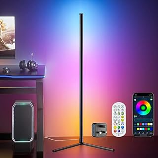 bedee Floor Lamp, LED Floor Lamp RGB 4.2ft Dimmable Colour Changing Standing Light with APP/Remote Control/Music Sync, Modern Corner Floor Lamp LED Strip for Living Room, Bedroom, Mood Lighting Lamp