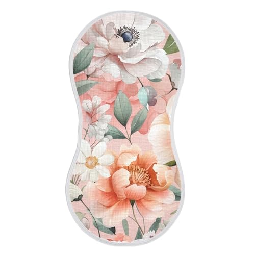 Watercolor Floral Muslin Burp Cloths 22x11 Inch - 4-Layer Organic Cotton & TPU Waterproof Lining, Absorbent Baby Bibs for Boys/Girls with Hanging Loop