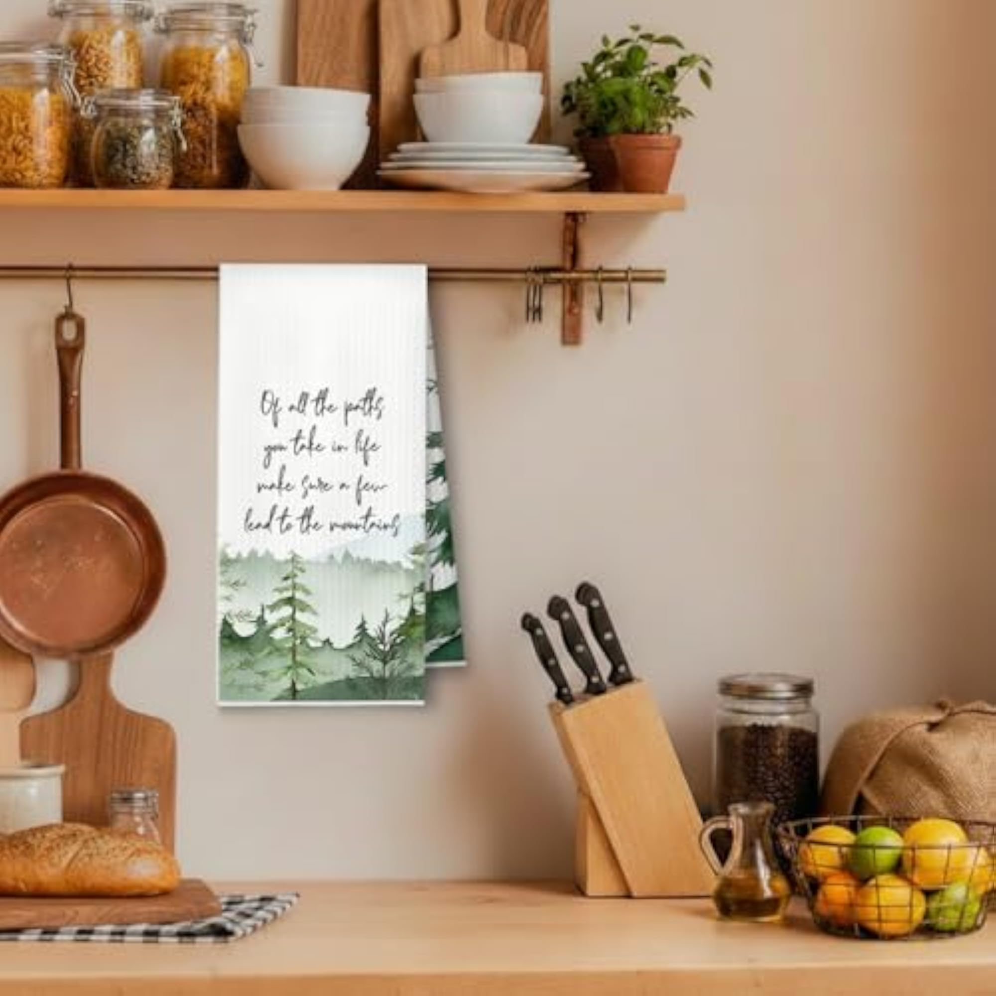 Inspirational Mountain Forest Kitchen Towels, Gift for Hiking Lovers