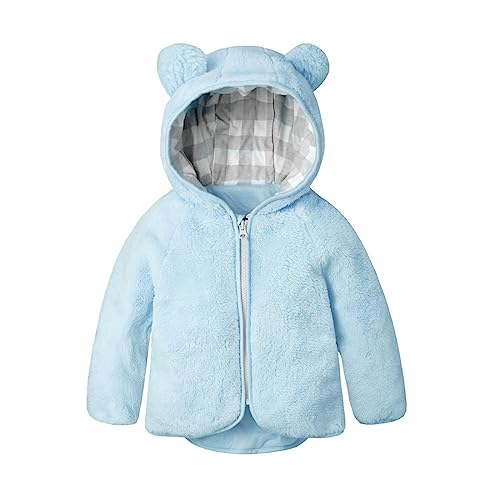 Toddler Girls Boys Cartoon Bear Ears Hooded Jackets Fall Winter Thick Solid Plush Fleece Zipper Coat for 0~3T