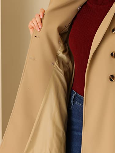 Allegra K Women's Double Breasted Coats Elegant Overcoat Turn Down Collar Long Coat with Belt Khaki 8 - Image 5