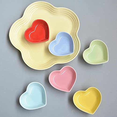 Gaolinci Heart-Shaped Multipurpose Ceramic Sauce Dish Seasoning Dishes Sushi Dipping Bowl Appetizer Plates Serving Dish Saucers Bowl(Set Of 6), Multiple Colour #TOP5
