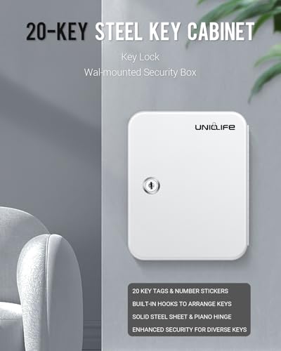 Uniclife Armário de chave de 20 posições com trava de chave montada na parede, caixa de armazenament