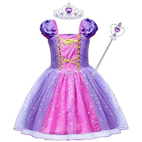 AmzBarley Girls Princess Dress up Costume Kids Child Tutu Fancy Party Dresses Christmas Cosplay Outfits, Purple 02+008, 2-3 Years Cover