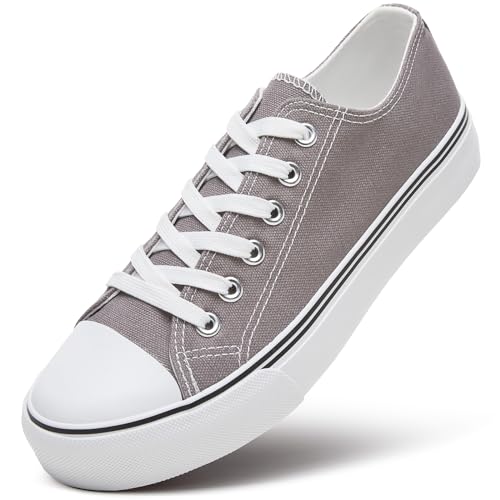 Image of ZGR Womens White Tennis Shoes for Women,Low Tops Lace up Canvas Sneakers