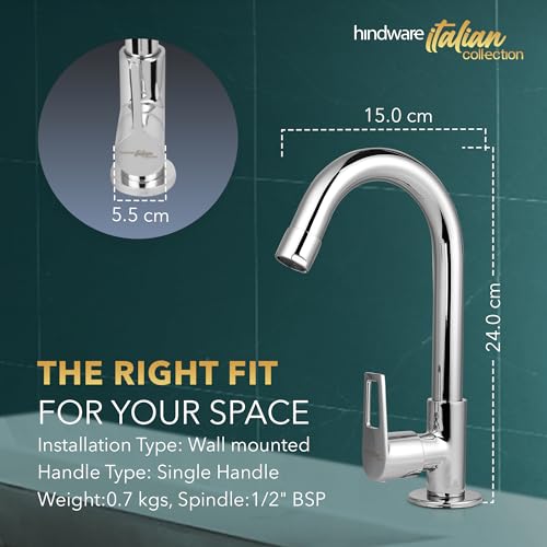 Image of Hindware Italian Collection Aspiro Range F570024CP Kitchen Sink Tap with Swivel Spout | Deck Mounted | Made of Brass | Mirror-Like Finish