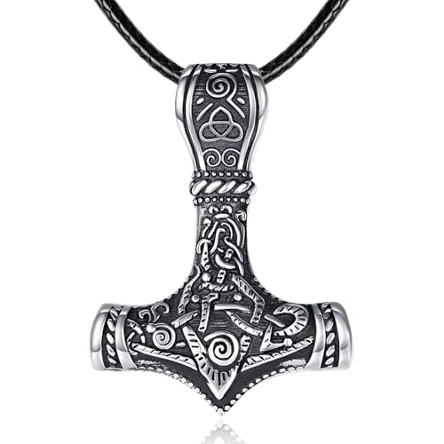 Pendentif marteau de Thor Mjölnir collier Viking argent 925 homme chaîne cuir Rolo