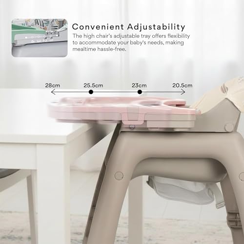 Image of Baybee Breeze High Chair for Kids with Musical Tray, Dual Removable Trays, Adjustable Feeding System, 5-Point Safety Belt, Storage Basket & Detachable Cushion for 6 Months to 3 Years (Beige & Pink)
