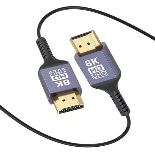 Image of Thin HDMI Cable 6.6FT 8K Slim HDMI Cable, 48Gbps Ultra High Speed Flexible HDMI 2.1 Cord with 8K@60Hz, 4K@60Hz, Dynamic HDR, 3D for Laptop, HDTV, Monitor, Projector, PS5 /PS4, Xbox