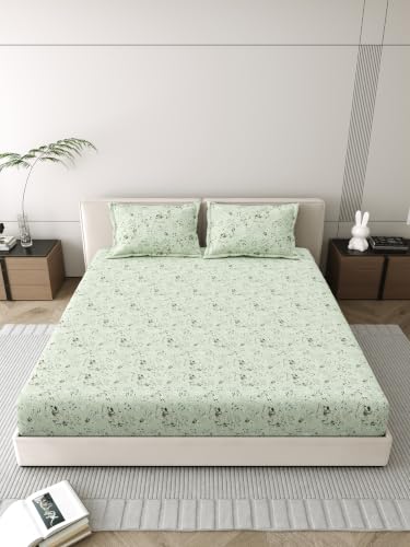 Image of Mafatlal 186 Tc Corsica Cotton Bedsheet King Size | 108 X 108 Inches | Summer Relaxing Sheet for Relaxing Sleep | Premium Bedding with 2 Pillow Covers | Greenish