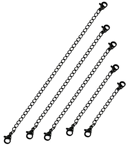 Orazio 5Pcs Stainless Steel Necklace Bracelet Extender Chain Set,Black,2" 3" 4" 5" 6" #TOP26