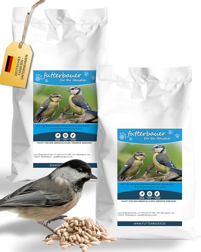 Futterbauer 2 x 10 kg Geschälte Sonnenblumenkerne für Vögel, 100% Natur, Nährstoffreiche Energiequelle für Wildvögel, Ohne Schalen & Abfall, Ideal für Futterstellen, Frisch & Hochwertig, Ernte 2025