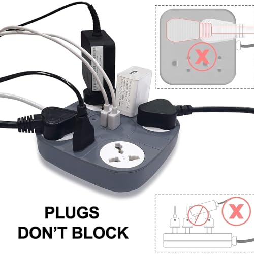 Image of ADDMAX Extension Board with USB | 6 Power Sockets, 2 USB Ports + 1 Type-C Port | 5 Meter Heavy Duty Cord | 10A 220V Multi Plug Extension Cord | Fireproof Power Strip for Home, Office & Laptop - Grey