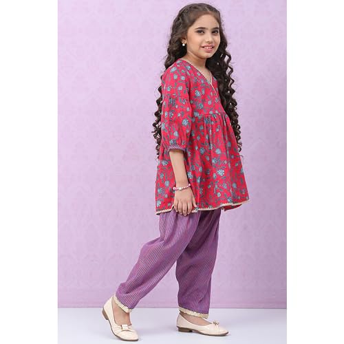 Image of BIBA Girl Cotton Flared Printed Suit Set