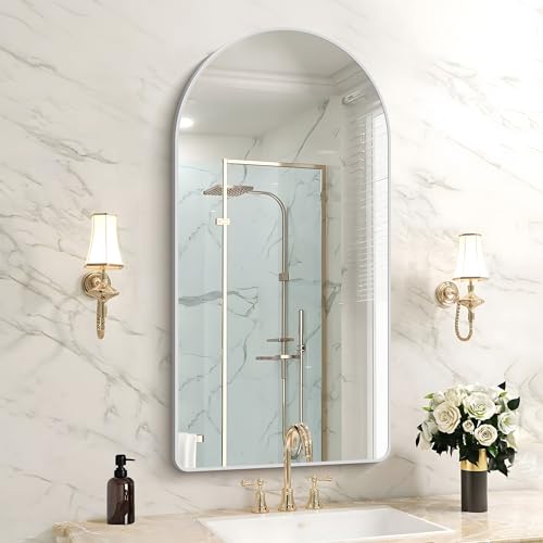Image of FORBATH Arched Bathroom Mirror 20x40 Inch, Silver Bathroom Mirror Wall Mounted Modern Aluminum Alloy Frame Arch Mirror for Bedroom Living Room Entryway, Hanging or Leaning Against Wall