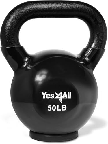Yes4All 50lbs Vinyl Coated Kettlebell With Protective Rubber Base for Weightlifting, Conditioning, Strength & Core Training
