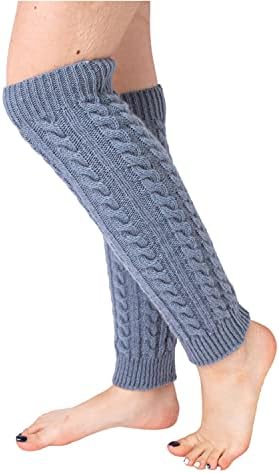Wool Leg Warmers for Women Thigh High Socks Knitted Stockings Warm and Long Footless Cable Knit Crochet Warmers (grey-blue)