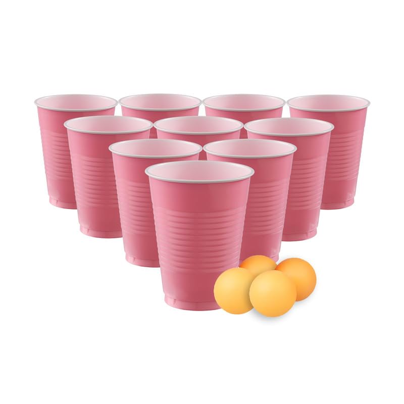 Selibration (Set of 50pcs Pink Game Pong Glassess Plastic Reusable Colourful Cups with Balls Perfect for Bachelors, Bachelorette Party, Cocktail Party, Strong Reusable Glass | 4 Balls Included