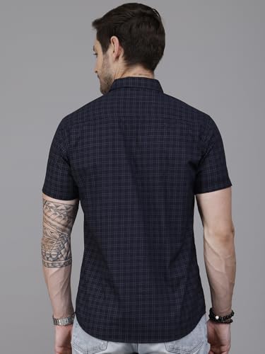 Image of Majestic Man Slim Fit Pure Cotton Half Sleeve Checked Casual Shirt
