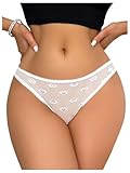 SHENHE Women's Sheer Mesh Panties Sexy Criss Cross Cutout Bow Lace Thongs See Through G String Panties Underwear White Medium