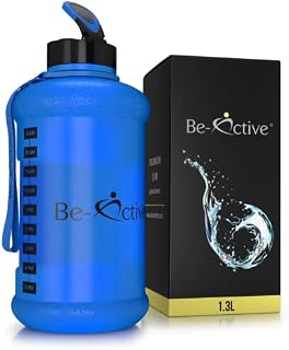 Be-Active 1.3 Litre Water Bottle Jug with Time Markings  BPA Free, Flip Top Tracker Bottles  Sports  Gym (Blue)