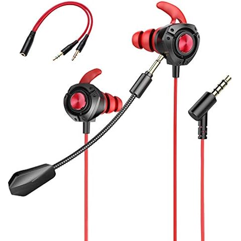 KAHEAUM Gaming Earbuds with Microphone,Stereo Headphones Deep Bass Earphones Sport Earbuds Wired Detachable Noise Cancelling Gaming Headset for Mobile Games Phones PC PS4 Xbox One PlayStation 5-Black Cover