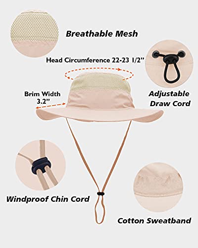 Duakrs Unisex Wide Brim Sun Hat,Outdoor UPF 50+ Waterproof Boonie Hat Summer UV Protection Sun Caps Beige
