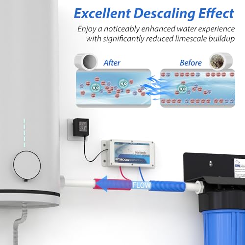 iSpring ED2000 Whole House Water Descaler, Alternative Electronic Salt-Free Hard Water Conditioner, Reduces Limescale Prevent Deposits Build-up, Different from a Water Softener