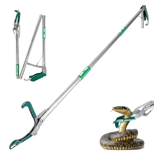 Image of IC ICLOVER 50 inch Collapsible Snake Grabber, 3-Section Foldable Snake Tongs, Stainless Steel Portable Rattle Snake Catcher Grabber, Snake Handling Tools Catching Pole with Lock, Wide Jaw, Non-Slip Handle