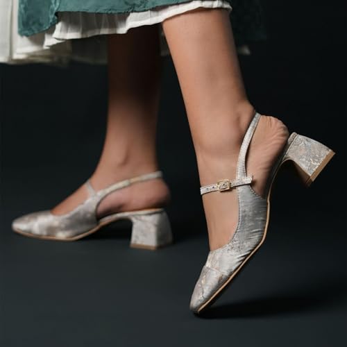 Image of Theater Women Twiggy Mary Jane Block Heel Sandals with Square Toe and Adjustable Buckle Slingback | Cushioned Comfort for Office & Formal Wear
