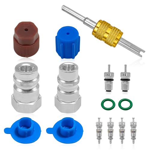 NOTISH R12 to R134A Conversion kit AC Retrofit Fitting Adapter Kit R12 R22 to R134A High/Low Fitting Port Retrofit 1/4 SAE to 7/16 Fits for Car AC Air Conditioner Refrigerant System