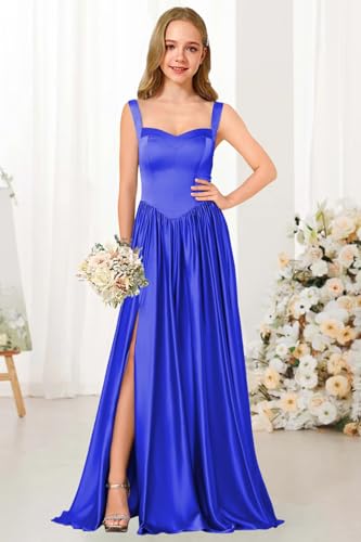 Square Neck Junior Bridesmaid Dress Spaghetti Straps Flower Girl Dresses with Pleated Satin A Line Formal Gown4