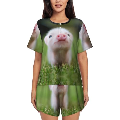 Pyjama cochon femme ensemble de nuit 2 pièces manches courtes col rond imprimé mignon