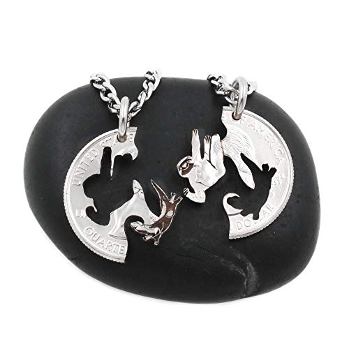 NameCoins Otter Sloth Friendship Necklace, Playful Best Friends, Hanging Sloths, Swimming Otter, Procrastinator, Climbing, Relationship Jewelry, Hand Cut Coin (Half Dollar)