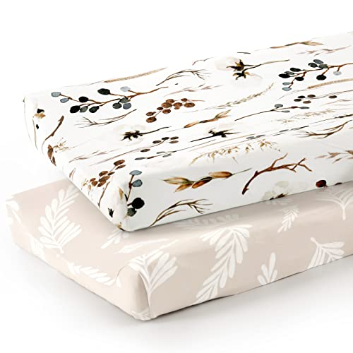 GRSSDER Stretch Ultra Soft Jersey Knit Changing Pad Cover Set 2 Pack, Change Table Pad Covers Fit 32