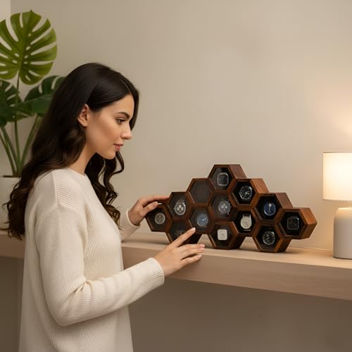 Image of 13-Slot Wooden Watch Box for Men & Women | Watch Display Case, Storage Organizer & Jewelry Holder | Vintage Gift for Birthday & Anniversary (13 Slots, Swing Lock)