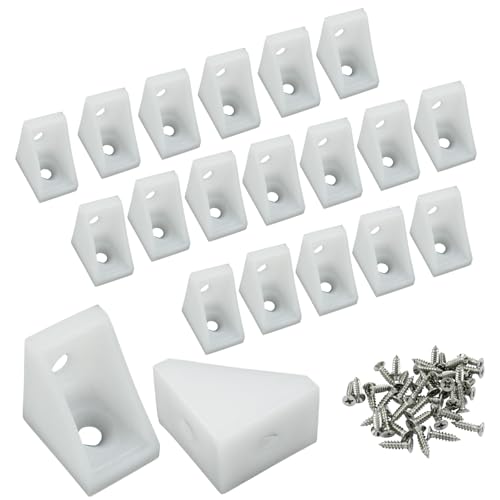 Kemcatui 20 Pcs Plastic Corner Bracket, White Corner Brace 2 Holes L Brackets, Small Plastic Shelf Brackets for Wood Shelves, Home Drawers, 1.06 x 1.06 x 0.51 inch