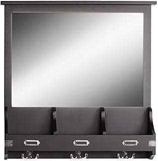 Kate and Laurel Stallard Wood Wall Mirror with Hooks, 24x24, Black