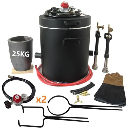 25KG(55LBs) Extra Large Propane Smelting Furnace with Large Crucible and Tongs Set, Double Forge Burners and Dual Regulators, Foundry Casting Furnace Kit for Melting Metal Recycle Gold Copper Aluminum