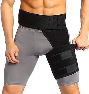 Hip Groin Support, Adjustable Neoprene Compression Wrap for Pulled Groin Thigh Hamstring Quad Pain Relief, Recovery for Hip Joint Injury, Sciatic Nerve and Hernia, Fits Men and WomenBlack