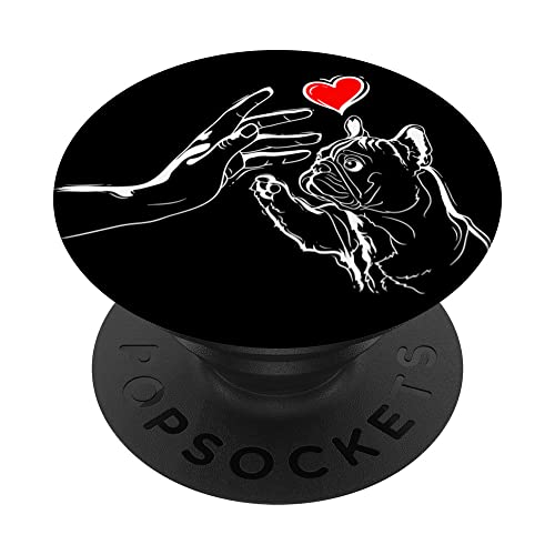 Cute Bulldog Drawing Heart Holding Hands French Bulldog PopSockets Swappable PopGrip, Black