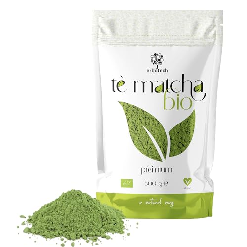 ERBOTECH Tè Matcha, The Verde Giapponese in Polvere, Busta da 500g, Multivitaminico Naturale al 100%, Vegan, Made in Italy. Ideale per Dolci, Frullati, Tè freddo
